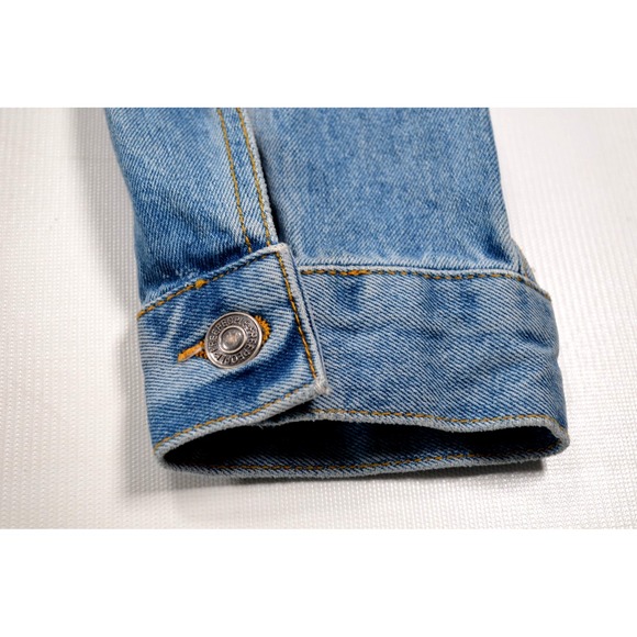 FREE PEOPLE Studded Original Denim Jean Distressed B/F Trucker Jacket Womens S‎ - Picture 9 of 16